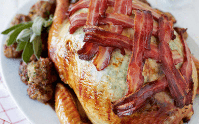 Roast turkey with stuffing and bacon