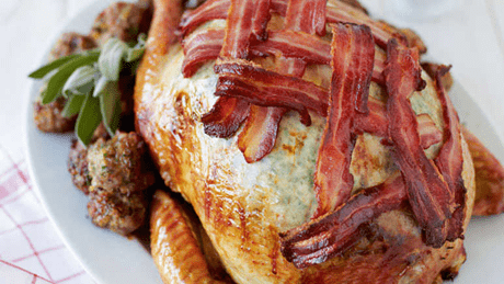 Roast turkey with stuffing & bacon