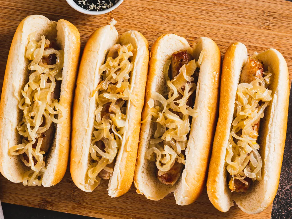 cider glazed sausages with onion