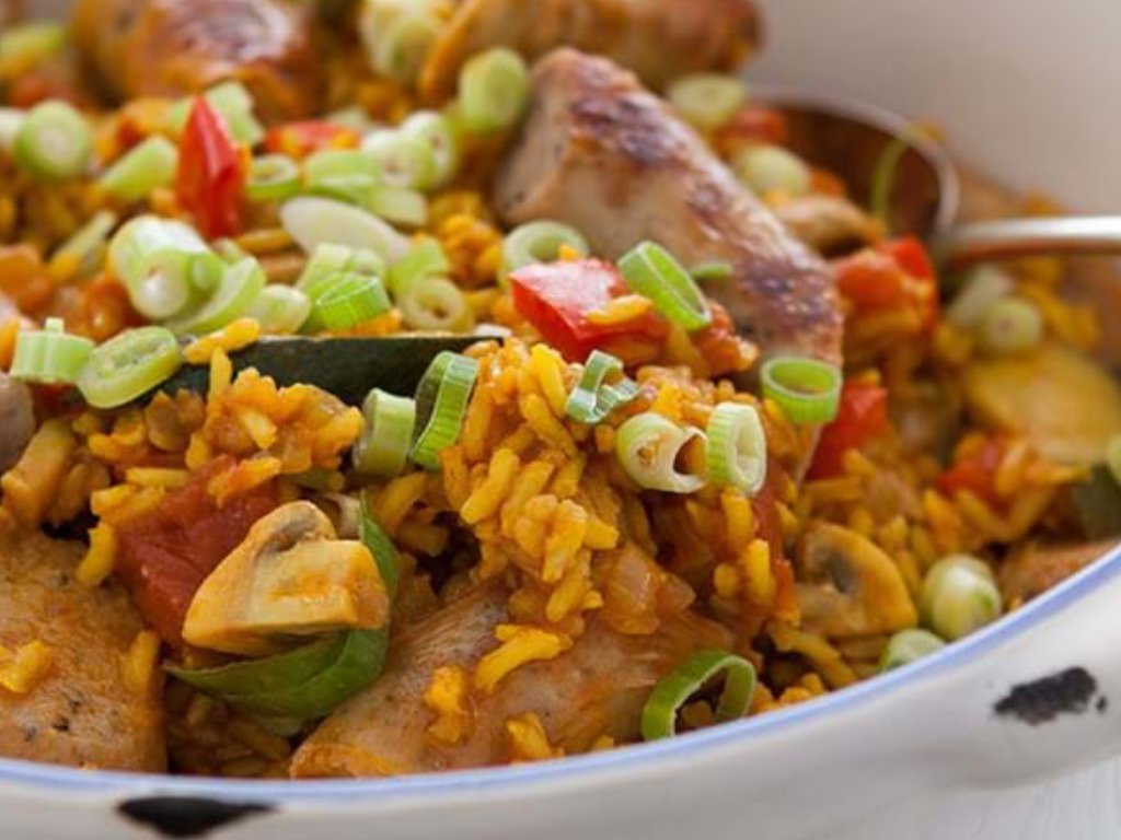 Sausage Jambalaya with Spring Onions Helen Browning's Organics